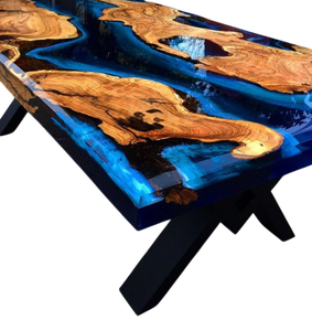 Luxury Custom Love Theme <b>Live</b> <b>Edge</b> River Dining <b>Table</b> Solid Wood Epoxy Resin Centerpiece Glossy Finish Industrial Metal Base - Product Image 5