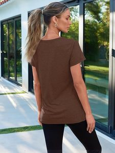 T-shirt décontracté en jersey de coton à col rond et manches courtes pour femme, coupe classique, couleur unie, respirant, toutes saisons - Product Image 4