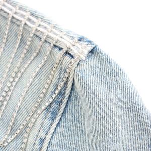 Custom Blue Denim Cropped <b>Jacket</b> With <b>Rhinestone</b> Tassel Fringe Button Front Women's Casual Vintage Style Spring Denim <b>Jacket</b> - Product Image 6