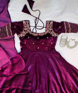 Robe longue ethnique pour femme en viscose violette, style Lehenga Choli, avec broderie au col, légère, vintage, pour mariage, Inde, Pakistan, ABC- - Product Image 4