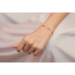 18K <b>Ruby</b> and Emerald Beads Stackable <b>Bracelet</b>-Fine Chain & Link - Product Image 4