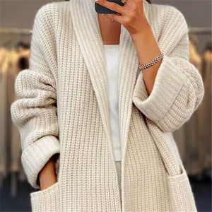 Cardigan tricoté oversize pour femmes et hommes, manches longues, manches lanternes, couleur unie, manteau décontracté d'hiver, poches brodées, ouverture sur le devant - Product Image 5