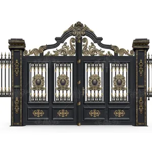 Puerta Principal de Hierro Ornamental de Lujo con Detalles en Oro Antiguo, Elegante Puerta Doble de Entrada Residencial, Puerta de Seguridad - Product Image 5