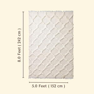 พรมปูพื้น DECORDEC รุ่น Custom Ivory Wool High Low Textured Trellis ลายเพชรนูน  พร้อมพู่กันกันลื่นและเป็นมิตรกับสิ่งแวดล้อม - Product Image 6