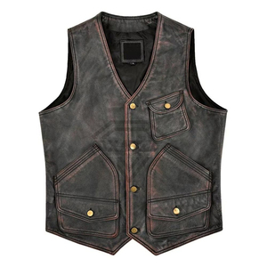 Gilet sans manches en cuir véritable pour homme, style motard, délavé, décontracté, imperméable, réversible, hiver, OEM ODM - Product Image 2