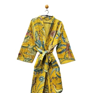 Robe Kimono Kantha en Coton Tricoté Vintage Indien Faite à la Main Élégante Gudri Bohème Boho d'Été Thermique Décontractée avec Fermeture à Cordon - Product Image 1