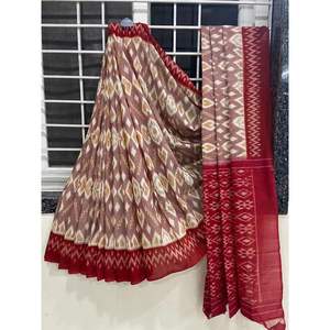 FANCY LINEN IMPRESIÓN DIGITAL TRABAJO SAREE CON BOLUSE DESECHADO ROJO - Product Image 1