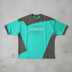 T-shirts décontractés pour hommes en coton 100% surdimensionnés, style urbain, avec logo imprimé en 3D en relief, panneaux gris, respirants, vente en gros - Product Image 3