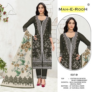 ชุดสูทปากีสถานผ้าฝ้ายเนื้อหนักปักลายหนักประดับด้วยงานปักแบบต่างๆ และงานคัทเวิร์คและงานคัทลี ชุดสูทสำหรับงานแต่งงานพร้อมผ้าคลุมไหล่ - Product Image 2