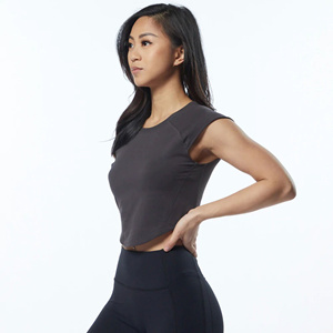 Top Corto sin Mangas para Mujer, Cuello Redondo, Color Sólido, Diseño Minimalista, Transpirable, Tejido de Spandex y Poliéster, para Todas las Temporadas - Product Image 4