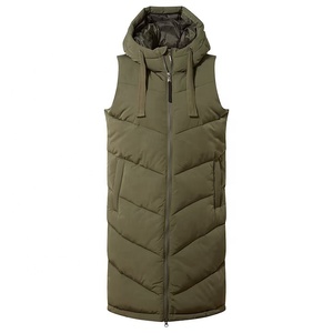 Gilet long matelassé à capuche pour femme, fermeture éclair sur le devant, couleur unie, coupe-vent, vêtement d'extérieur décontracté, vert, gilet long rembourré - Product Image 4