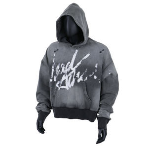Sweat-shirt à capuche oversize pour homme, gris, imprimé, avec poche, style streetwear, en molleton de coton, pour l'automne, coupe classique - Product Image 1