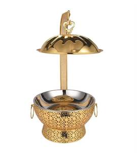 Luxury Double <b>Post</b> Copper Casserole Premium Food Warmers Hammered Stainless Steel Chafing Dish with Arched Hanging Stand - Product Image 2