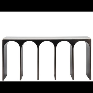 Mesa de Sofá Moderna Escultural con Estructura de Hierro y Superficie Blanca, Pieza Decorativa Contemporánea para Sala de Estar - Product Image 4