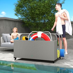 Carrello portaoggetti galleggiante per piscina in rattan grigio con ruote - Product Image 2