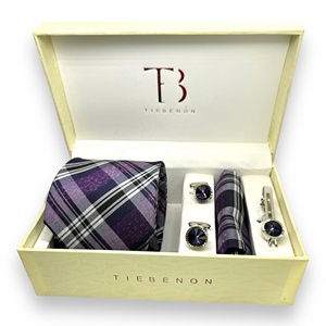 <b>Purple</b> Plaid Embroidered Luxury Polyester <b>Tie</b> for Men Formal Wedding Wear Durable Necktie with Matching Pocket Square - Product Image 2