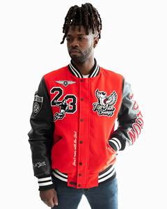 Custom Men's Wool letterman <b>Real</b> <b>Leather</b> Varsity <b>Jacket</b> Black with Custom Color Embroidery Logos <b>Jacket</b> For Men Made in Pakistan - Product Image 1