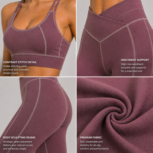 Ensemble de yoga pour femmes, leggings taille haute, soutien-gorge de sport, ensemble deux pièces, vêtements de sport, yoga, fitness, course à pied, entraînement - Product Image 5
