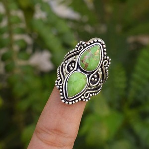 แหวนเงินแท้ 925 ประดับเทอร์ควอยซ์สีเขียวทองแดง แหวนแฟชั่นสำหรับผู้หญิง แหวนสัญญา แหวนแต่งงาน ของขวัญสำหรับเธอ - Product Image 1