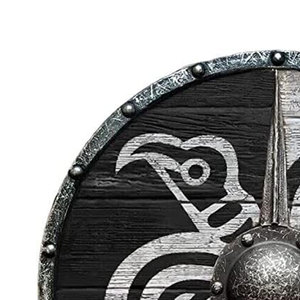 Bouclier en bois rustique nordique viking, rond, artisanal, pour la décoration de la maison, l'affichage historique et l'utilisation en costume. - Product Image 6