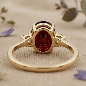 Oval Garnet Engagement <b>Ring</b> 14K Gold Three <b>Stone</b> <b>Ring</b> January Birthstone Promise <b>Ring</b> for Women - Product Image 3