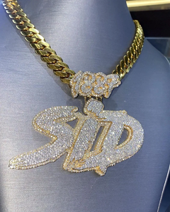 Sid Letter Pendant Necklace Solid Real Gold Plated Cubic Zirconia Hip Hop Men's <b>Snake</b> Chain Jewelry Gift - Product Image 4