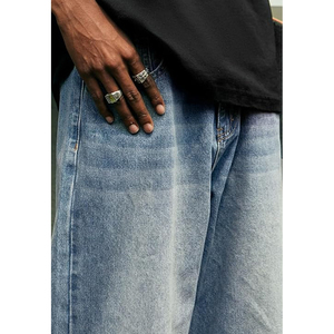 Men Streetwear Straight Jeans Oversized Loose Woven Denim <b>Pants</b> Lightweight Vintage Casual Fashion Clothing - Product Image 5