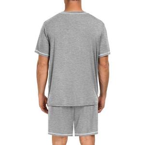 Conjuntos de Verano para Hombre, Última Moda, Casuales, Cintura Elástica, Transpirables, 100% Algodón, Camiseta y Pantalones Cortos de Color Sólido - Product Image 3