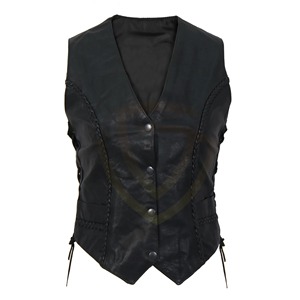 Custom Design Women Leather Vest <b>Motorcycle</b> for Men Fashion Customize Wholesale Solid Color All Size Motorbike Real Leather Vest - Product Image 5