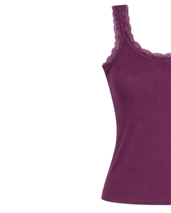 Camisola de Algodón con Encaje Color Ciruela para Mujer, Diseño Personalizado, Corte Ajustado, Sin Mangas, Estilo Casual de Verano, Suave y Transpirable - Product Image 2