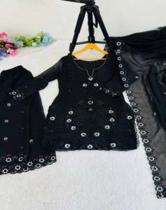 2026 O-Neck Solid Woven Currency Silk Cute 3-Piece Knee-Length Work Kurti Plazzo Dupatta Full Sleeves Waist <b>Elastic</b> <b>Belt</b> - Product Image 1