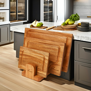 Kitchen Chopping Board <b>Set</b> of 3 Pcs with Holder 1.5cm Thick Durable & Easy to <b>Clean</b> Reusable Rectangle Acacia <b>Wood</b> by KSN - Product Image 1