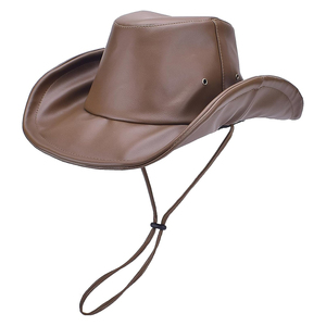 Premium Quality <b>Black</b> Leather <b>Cowboy</b> <b>Hat</b> Wide Brim Western <b>Hat</b> with Chin Strap Unisex Adult Outdoor Customized <b>Cowboy</b> <b>Hats</b> ODM - Product Image 4
