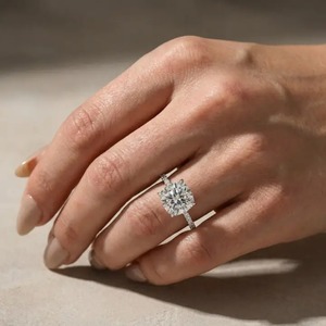 Elegant Design 925 Moissanite <b>Cushion</b> Cut Hidden Halo Engagement <b>Ring</b> in Sterling Silver White Gold Plated <b>Ring</b> for Women's. - Product Image 3