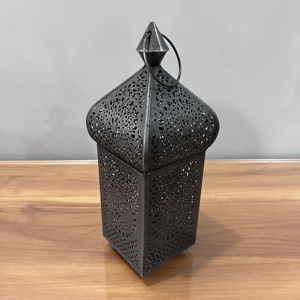 Artisan Design <b>Moroccan</b> Style Iron Candle Lantern <b>Decorative</b> Vintage Table L545 (Uttar Pradesh) 3.5X3.5X9" for Home All - Product Image 2