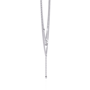สร้อยคอเพชรแพลตตินั่ม PT950 รุ่น Lariat ประดับเพชรทรง East West Radiant Cut แบบซ้อนชั้น พร้อมจี้ห้อยประดับเพชรเม็ดเล็กๆ ระยิบระยับด้วยเพชรที่เพาะเลี้ยงในห้องปฏิบัติการ - Product Image 2