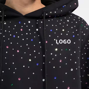 Vintage Winter Zipper-<b>Up</b> Hoodie Customizable Men's Streetwear Silk Screen Printed Rhinestone Embroidery Word Custom Patch Lined - Product Image 2