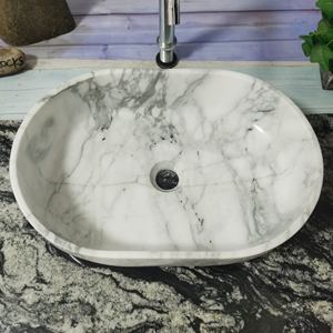 Lavabo Moderno de Mármol Blanco Carrara con Desagüe para Baño o Apartamento, Resistente para Uso en Baños - Product Image 1
