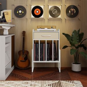 Mobile Porta Giradischi Moderno in Legno Bianco con Cassetto e Porta CD, Tavolo Multifunzione per Soggiorno e Cucina - Product Image 6