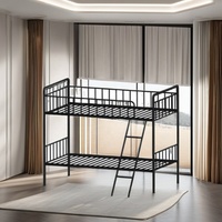 Lit superposé moderne inclinable en métal thermolaqué pour adultes, étudiants, appartement, ferme, hôtel, hôpital, villa, mobilier de chambre à coucher, noir
