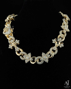 Collier chaîne maille cubaine en moissanite plaqué or 18 carats et rhodium avec pendentif crâne fleur, bijoux de luxe pour mariage, fête ou cadeau - Product Image 1