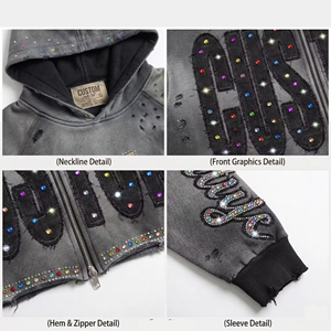 ชุดวอร์มปักลายเพชรแบบกำหนดเอง |   สไตล์สตรีทแวร์ลายพิมพ์ซันเฟด |   ชุดแฟชั่นทันสมัยสำหรับทุกเพศ - Product Image 4