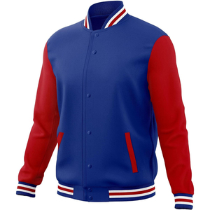 เสื้อแจ็คเก็ตวาร์ซิตี้สีน้ำเงินสำหรับผู้ชาย แจ็คเก็ตเบสบอลผ้าฝ้ายโพลีเอสเตอร์สีพื้น ปกคอพับ สวมใส่สบายในฤดูใบไม้ร่วง ทรงปกติ - Product Image 2