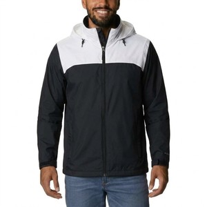 Men's Black And <b>White</b> Hooded Performance <b>Jacket</b> Lightweight Full Zip Windbreaker Outdoor Travel Rain Shell Outerwear - Product Image 4