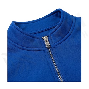 Blue Quilted Jacket With Puff Sleeves Stand Collar Zipper Closure Short Length Winter Wear Full Sleeve Solid Color - Product Image 4