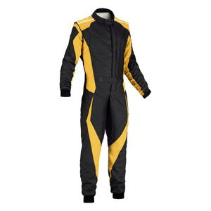Combinaison de course automobile intégrale noire et jaune, respirante, séchage rapide, 100 % polyester, sans manches, service OEM pour karting et automobile - Product Image 3