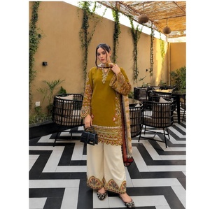 Premium Quality Roman Silk Pakistani Embroidered <b>Suit</b> With Wide Leg <b>Trouser</b> And Dupatta for Party <b>Wedding</b> Available for Sale - Product Image 1
