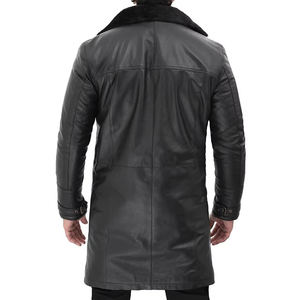 Durable In Stock Long Sleeve Men Leather Long <b>Coat</b> Stylish Winter Warm Leather Long <b>Coat</b> Professional Manufacturer - Product Image 5