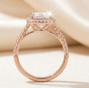 Bague en Moissanite couleur Or Rose avec pierre centrale carrée, bande torsadée Halo, bijoux de mariage et de fiançailles pour femme - Product Image 2