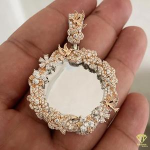 Luxury <b>Floral</b> Circle Pendant With VVS Moissanite Diamond and 925 Sterling Silver Jewelry - Product Image 3
